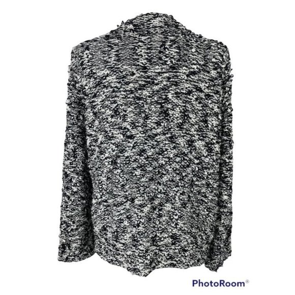 Eileen Fisher Sweater Large Black White Loop Knit Cardigan Organic Cotton Top - Picture 2 of 5